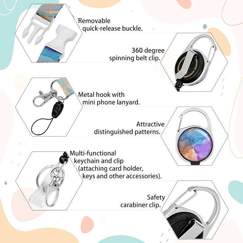 Boutilon ID Badge Holder with Lanyard,Retractable ID Badge Card Holders Detachable Neck Lanyard Strap with Badge Reel and Vertical ID Holder for Nurse Students Teachers Office Staff(Marble 4) - Image 3